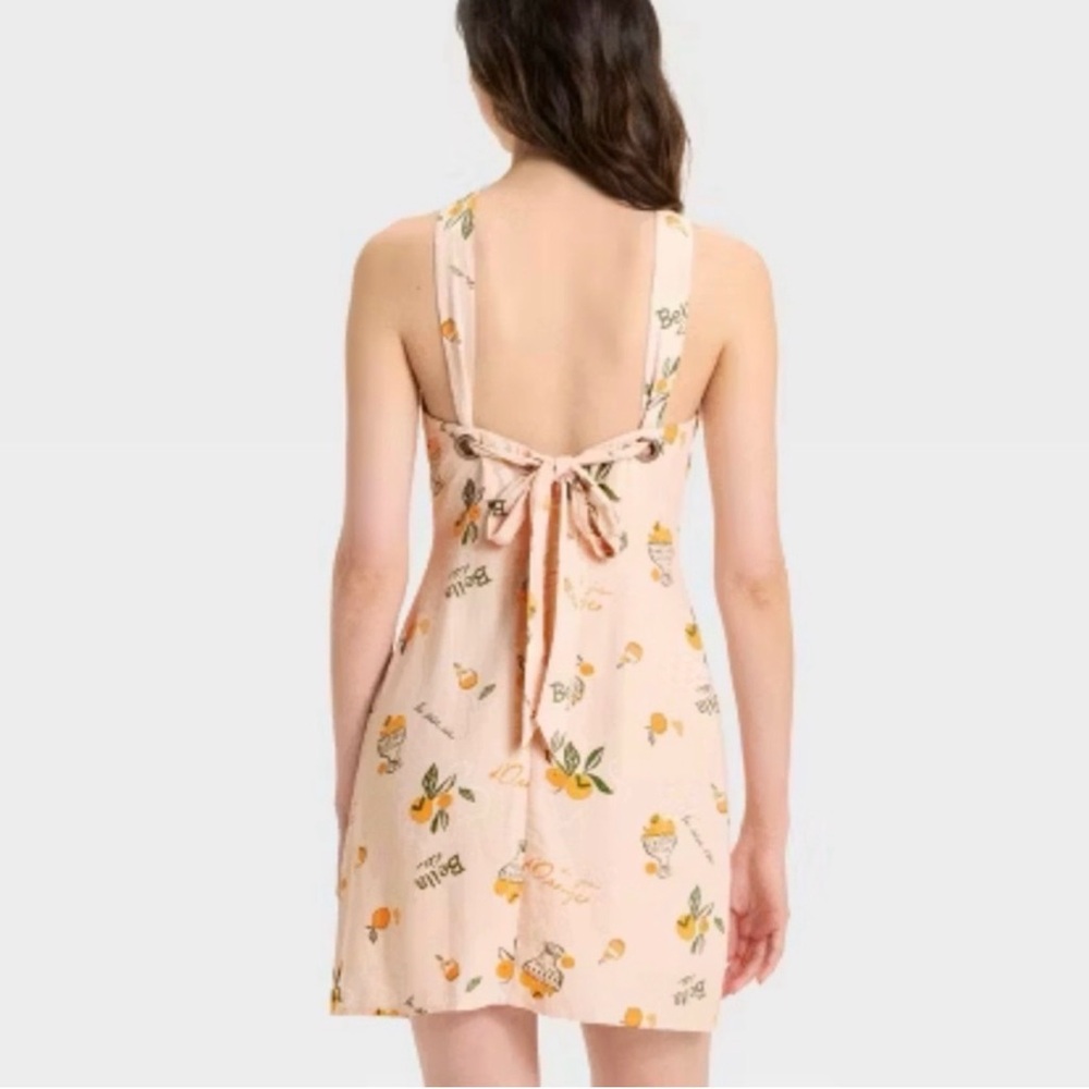 Y-neck Orange Print Linen Mini A-line Dress by wild fable - Picture 4 of 8